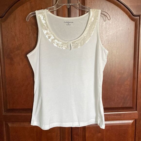 🔥3/$20🔥 Croft & Barrow white tank top with sequins size PL - Picture 1 of 9